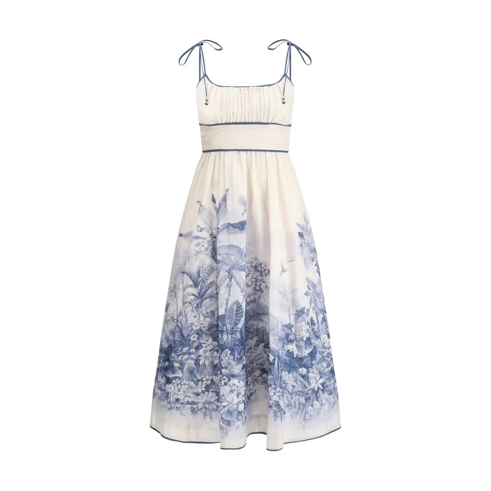 ZIMMERMANN Wylie Women Ivory Dress Linen Floral Print A-Line Long Sundress Sz 1